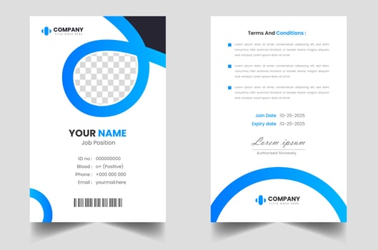 Modern and clean business id card template. professional id card design template with blue color. corporate modern business id card design template. Company employee id card template. vector