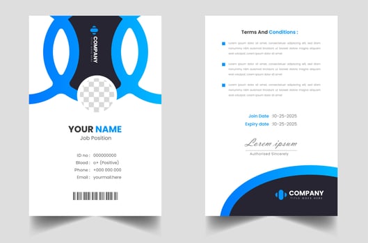 Modern and clean business id card template. professional id card design template with blue color. corporate modern business id card design template. Company employee id card template. vector