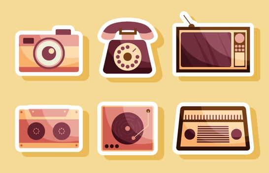 Vintage Stuff Stickers Set vector