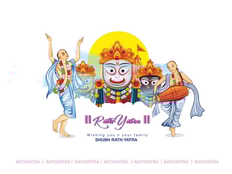 illustration of Lord Jagannath, Balabhadra and Subhadra on annual Rathayatra  temple on chariot with wheel,rath yatra vector