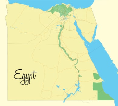 Egypt. Vector map.  Geographic map detailed with the designation of roads, parks, sea.