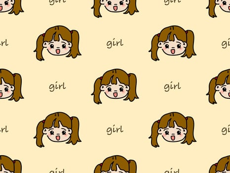 Girl cartoon character seamless pattern on yellow background. vector