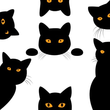 A set of black cats peeking out from the corner. Collection of cat faces that are spying on you vector