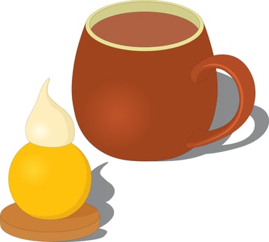 Cute portioned dessert with cup of hot chocolate vector illustration