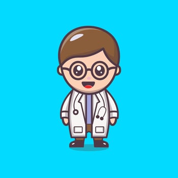 Cute happy funny smiling doctor. Healthcare,medical,doctor concept. Vector flat cartoon character icon design. Isolated on blue background. Cute happy doctor cartoon isolated character.
