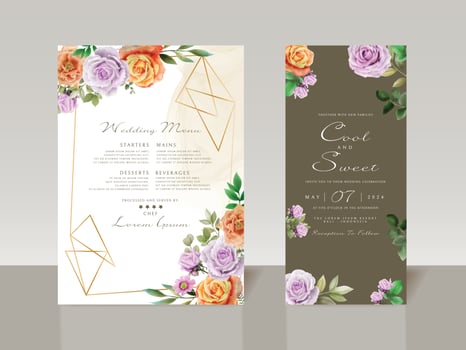 Beautiful floral watercolor wedding invitation card vector
