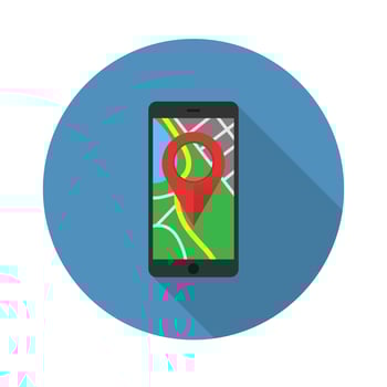 phone location flat icon. Vector illustration in a simple style with a falling shadow. 10 eps.
