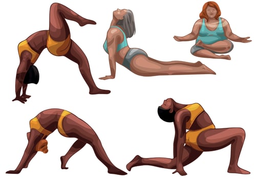 Set of hand drawn yoga poses, different women vector