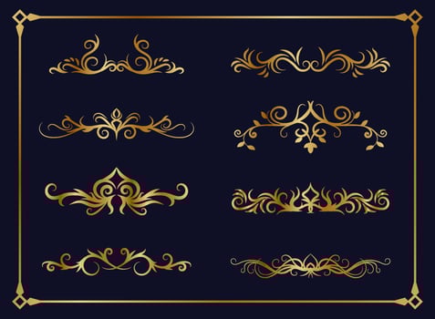 vector set, logo border, gold ornament, vintage decoration