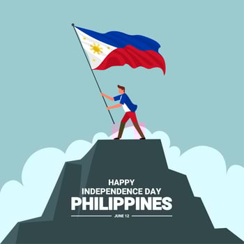 Philippines independence day banner, Young man waving flag on hill, as independence symbol, vector illustration.