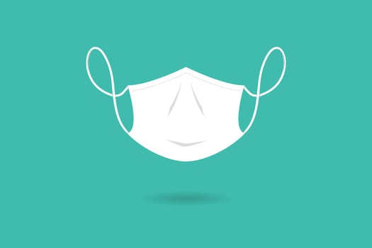 White protective medical face mask isolated on green background, vector illustration