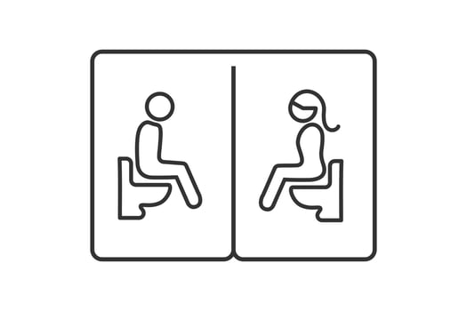 Toilet sign design. Black outline of man and woman sitting with water closet symbol isolated on white background, vector illustration