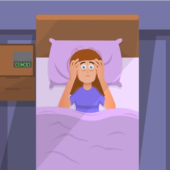 A woman experiences insomnia and cannot sleep until dawn vector