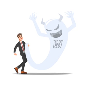 Businessman who is haunted by debt in his life vector