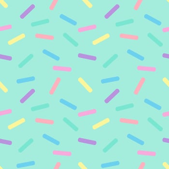 Seamless background with striped toppings sprinkled on pastel green background. vector