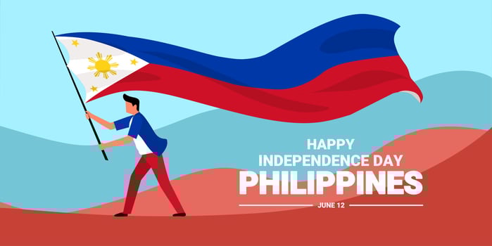 Philippines independence day banner, Young man waving flag, as independence symbol, vector illustration.
