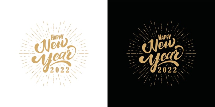 Happy 2022 New Year. Holiday Vector Illustration With Lettering Composition And Burst.
