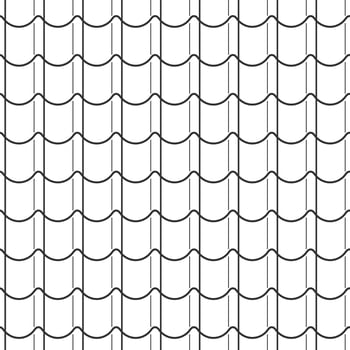 Abstract seamless fish scale pattern, black and white tile roof asian style. Design geometric texture for print. Linear style, vector illustration