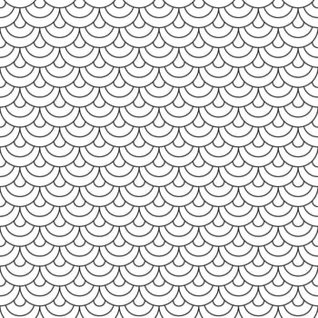 Abstract seamless fish scale pattern, black and white tile roof. Design geometric texture for print. Linear style, vector illustration