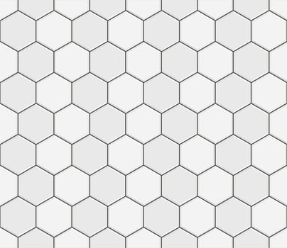 Abstract seamless pattern, white gray ceramic tiles floor. Concrete hexagonal paver blocks. Design geometric mosaic texture for the decoration of the bathroom, vector illustration