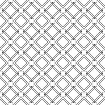 Abstract seamless pattern, black small square outline with rhombus shape on white backdrop. Design geometric texture for print. Linear style, vector illustration