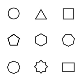 Set of black and white geometric shape. Simple geometric figures icon collection. Linear icon flat style, vector illustration