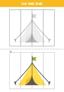 Cut and glue parts of cute yellow tent. vector
