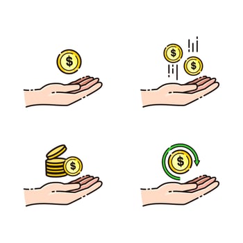 Money in hand. Vector icon set