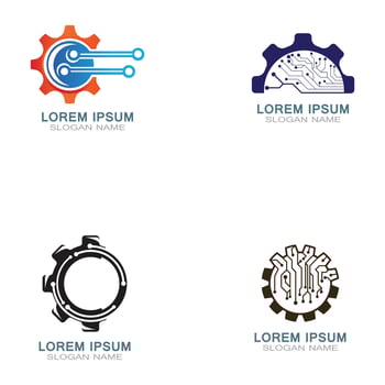 Gear with Circuit vector template logo simple for business technology design