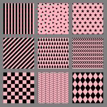 bundle seamless background black pink background geometric pattern vector