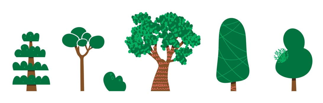 Vector set of cute hand drawn trees. Stylized plants for the park, garden