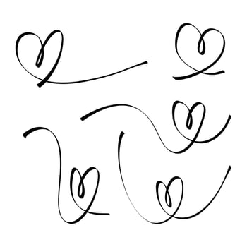 Set of abstract hand drawn heart in thin line. Heart continuous one line drawing. Scribble hand drawn heart illustration. vector