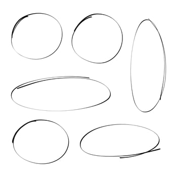 Set of hand drawn circle line sketch. Simple line marker stroke. Hand drawn scribble highlight circles. Scribble doodle round design. vector