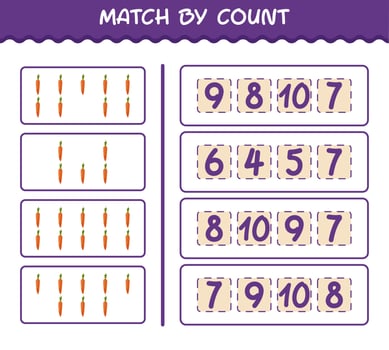 Match by count of cartoon carrot. Match and count game. Educational game for pre shool years kids and toddlers vector