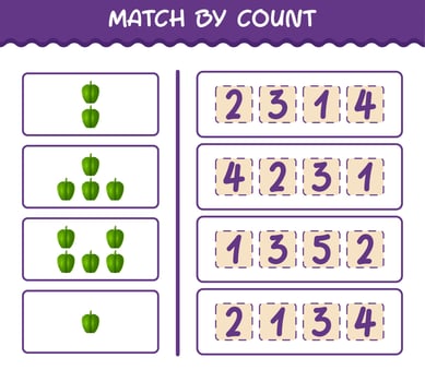 Match by count of cartoon bell pepper. Match and count game. Educational game for pre shool years kids and toddlers vector