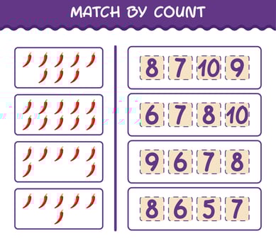 Match by count of cartoon red chilli. Match and count game. Educational game for pre shool years kids and toddlers vector