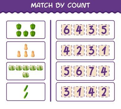 Match by count of cartoon vegetables. Match and count game. Educational game for pre shool years kids and toddlers vector