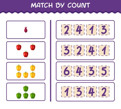 Match by count of cartoon vegetables. Match and count game. Educational game for pre shool years kids and toddlers vector