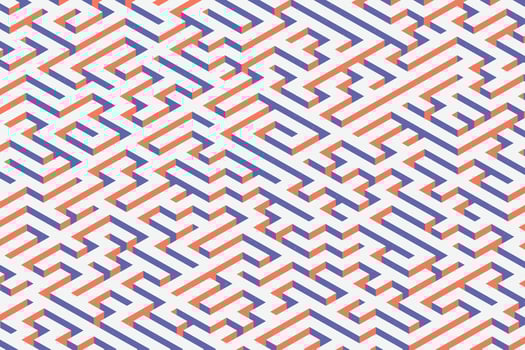 A trendy isometric maze is a complex way to find exit illustration in retro and vintage styles. Abstract pattern background with noise texture overlay vector
