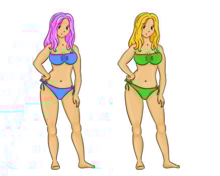 Beautiful girl in a bathing suit. Design element. Vector illustration isolated on white background. Template for books, stickers, posters, cards, clothes.