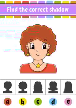 Find the correct shadow. Education developing worksheet. Activity page. Color game for children. Isolated vector illustration. Cartoon character.