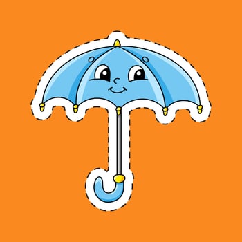 Sticker with contour umbrella. cartoon character. Colorful vector illustration. Isolated on color background. Template for your design. Autumn theme.