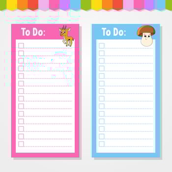 To do list for kids. Empty template. The rectangular shape. Isolated color vector illustration. Funny character. cartoon style. For the diary, notebook, bookmark.