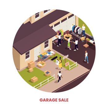 Garage Sale Isometric Composition vector