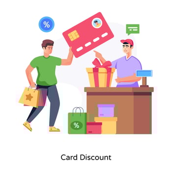 A unique flat illustration of card discount vector