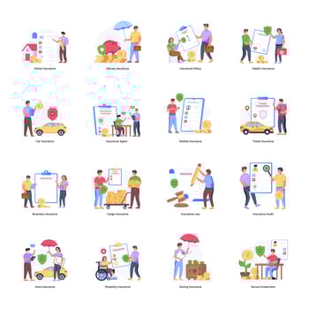 Collection of Insurance Policies Flat Illustrations vector