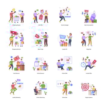 Bundle of Shopping Offers Flat Illustrations vector