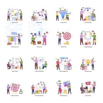 Collection of Sales Marketing Flat Illustrations vector