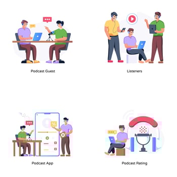 Set of Podcast Creators Flat Illustrations vector