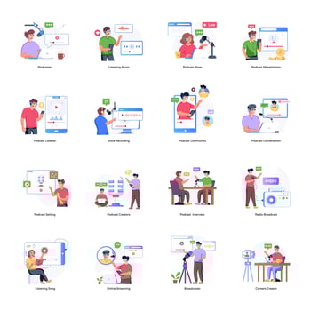Collection of Podcast Flat Illustrations vector